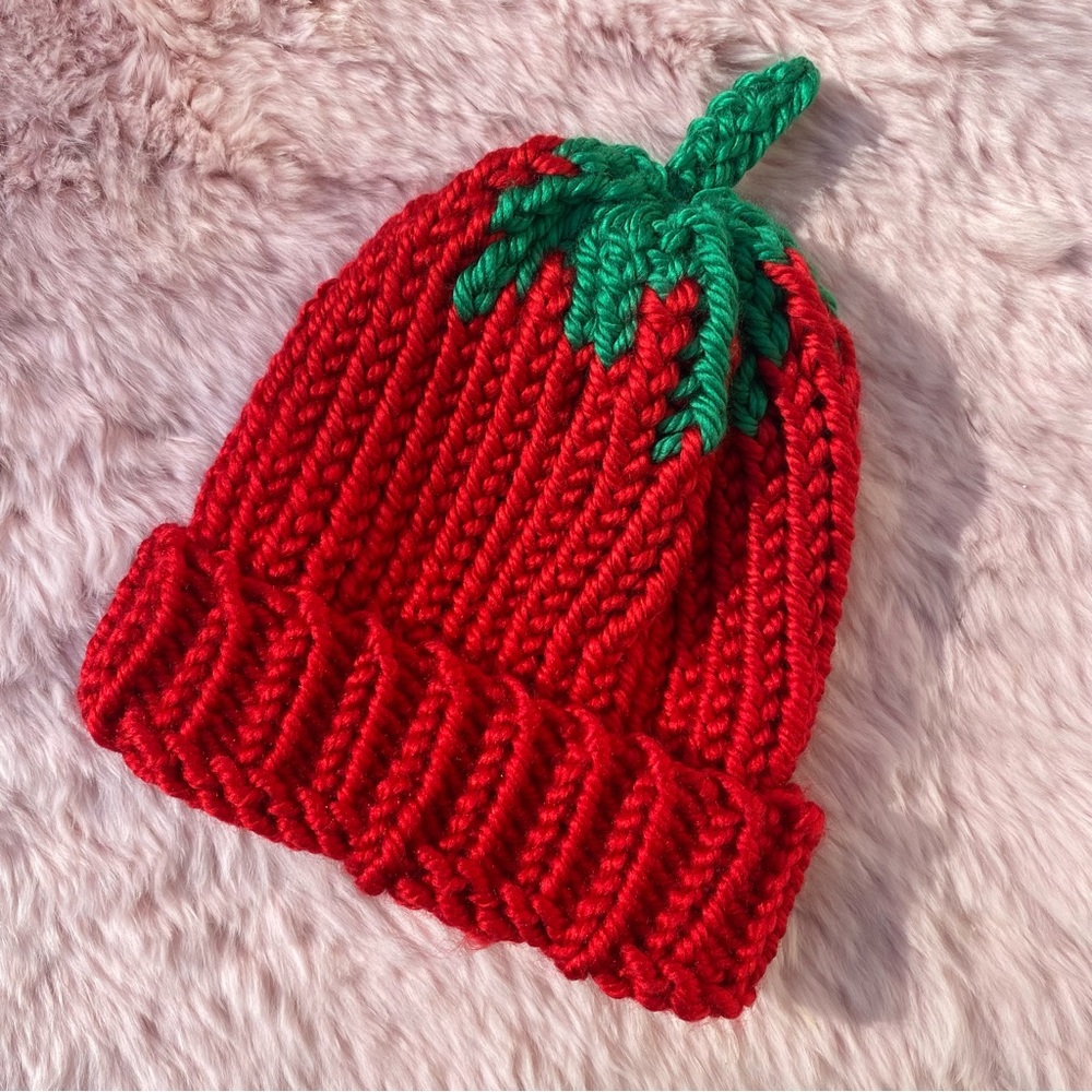 Handmade Knitted Produce Hat Bright Red